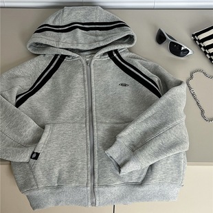 装波拉秋冬bora儿童加绒拉链衫外套韩版潮男童中大童加厚连帽外套