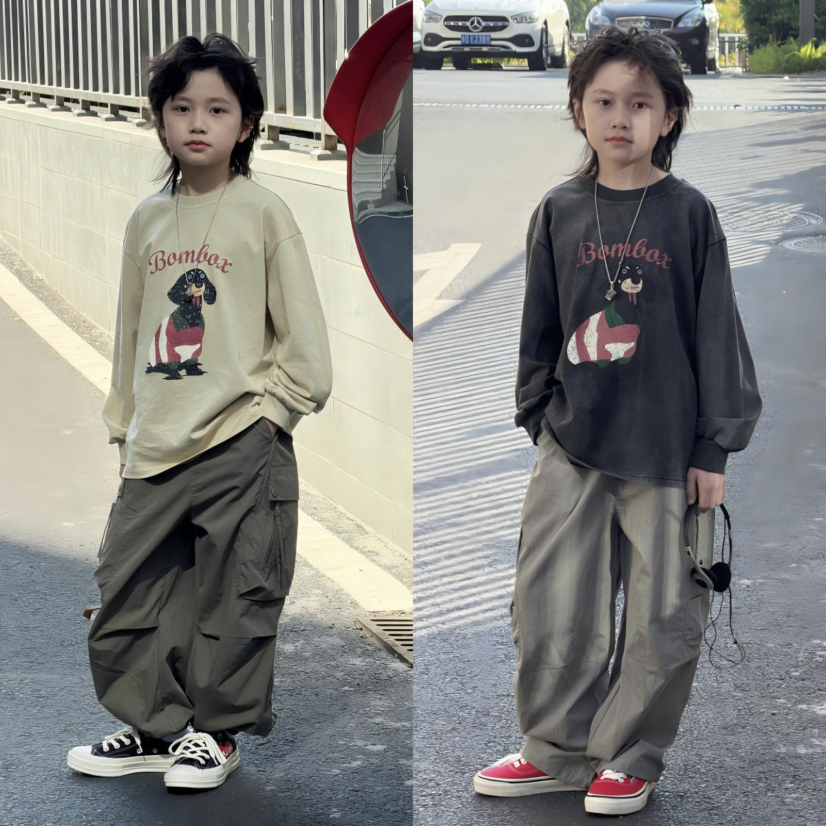 店儿童装春季新品L0801儿童中小大童做旧小狗印花儿童百搭长袖T恤