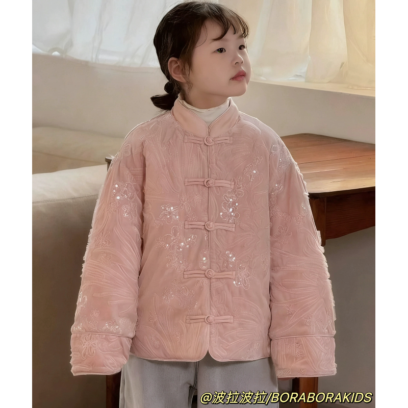 女童拜年服国风棉服波拉儿童加厚冬装新年年装唐装新中式盘扣外套