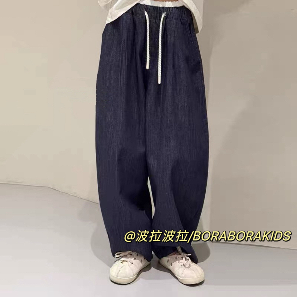 现货波拉韩国秋装男孩女生小中大儿童装青少年亲子阔腿直筒牛仔裤