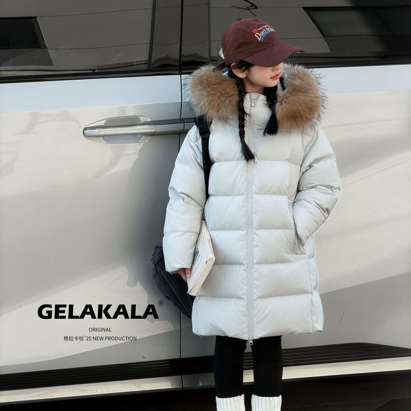 波拉冬季儿童羽绒服男孩女孩韩系长款90白鸭绒加厚大毛领现货