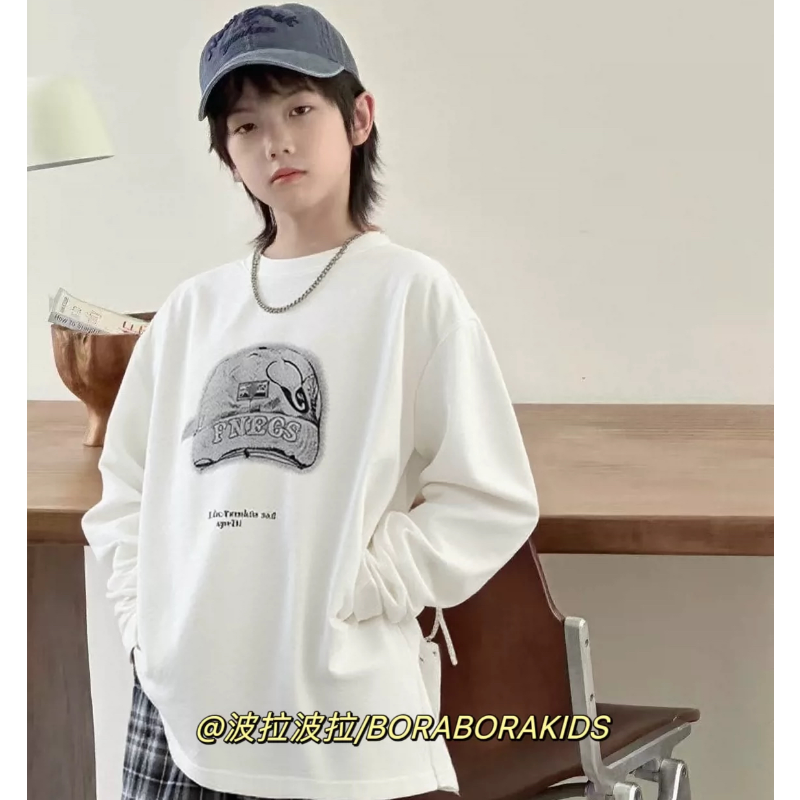 现货特价实体店儿童装男生女童25波拉秋装青少年大白t上衣长袖T恤