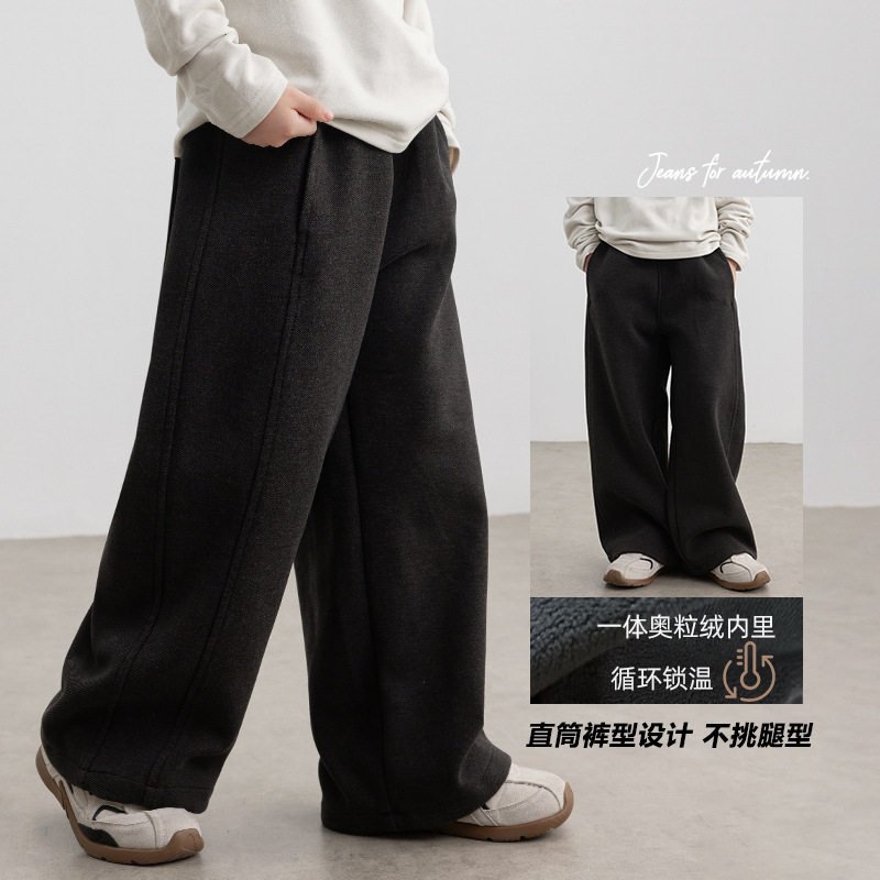 男童加绒裤子秋冬款一体绒运动裤波拉bora大儿童冬季加厚直筒卫裤