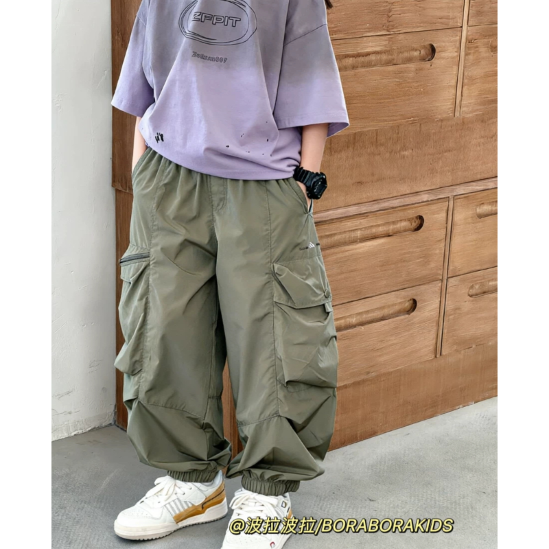 波拉实体店儿童装男童大口袋工装裤夏款中大童洋气百搭薄款防蚊裤