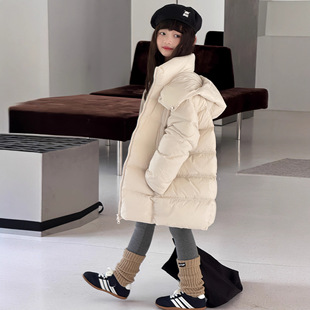 韩国儿童波拉bora连帽中长款羽绒服中大童90白鸭绒男女童加厚外套