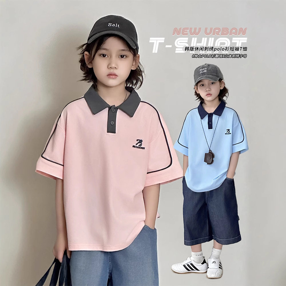 店儿童装夏季polo衫短袖中大男童韩版拼接绣花休闲翻领POLO衫T桖