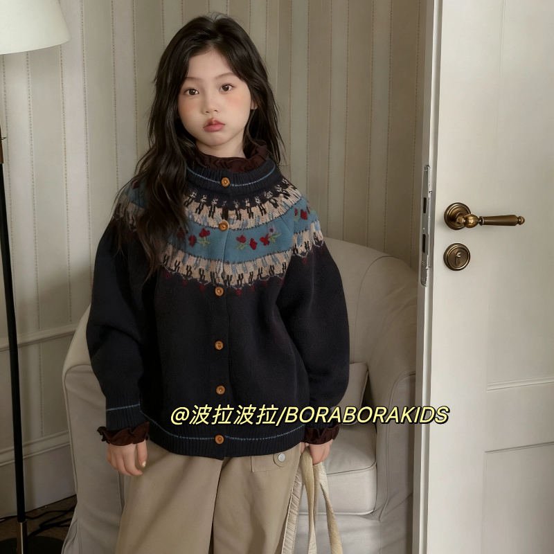波拉韩国童装中大女孩儿童费尔岛钩花毛衣开衫冬装青少年复古外套,童装/婴儿装/亲子装,毛衣/针织衫,淘宝优惠券,粉丝福利购,淘宝优惠卷