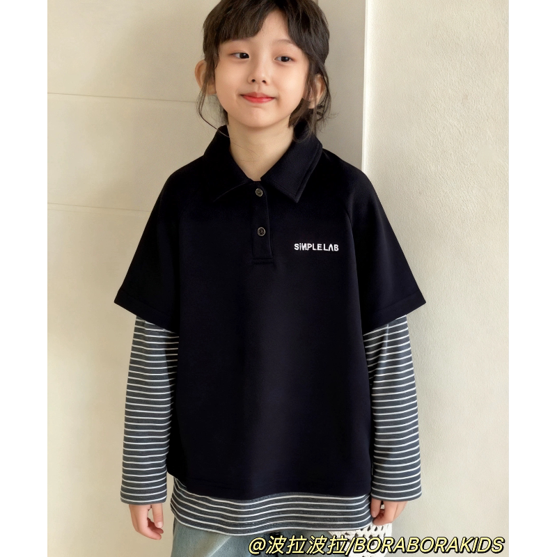 现货特价实体店儿童装秋男生女孩polo衫亲子装假两件长袖上衣卫衣