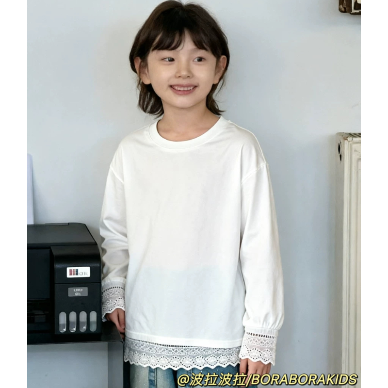 波拉实体店儿童装女孩春装亲子中大青少年蕾丝花边长袖T恤打底衫