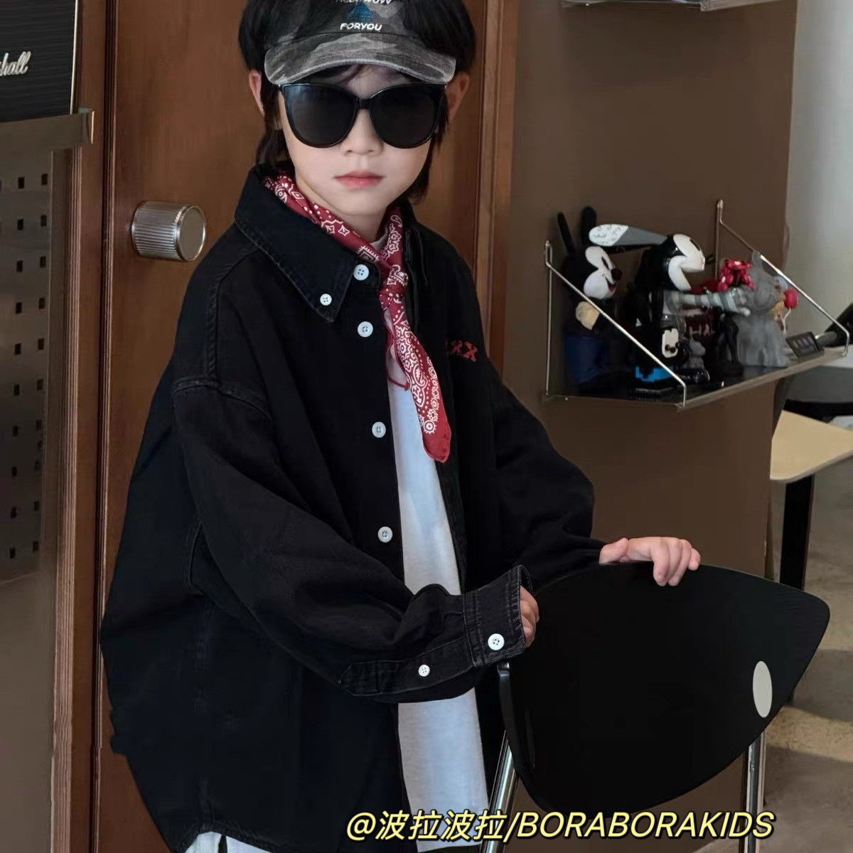 波拉bora儿童装秋季男生女孩夹克衬衫中大童青少年亲子牛仔衣外套