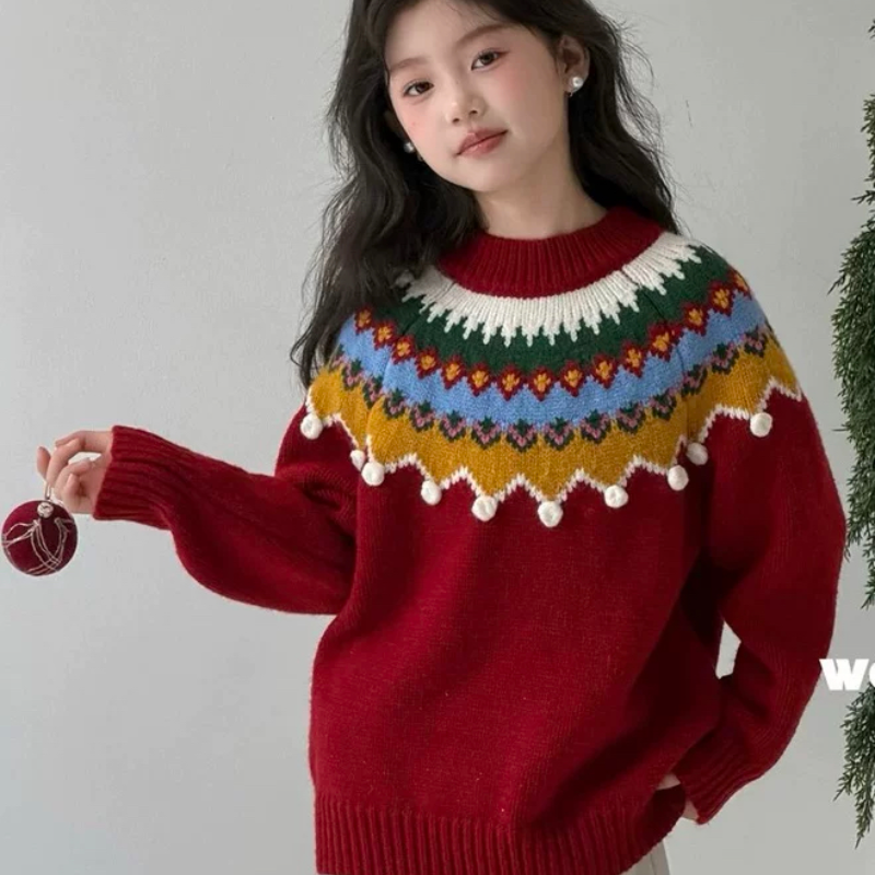 实体店儿童装中大男生女孩冬装针织衫红色年装费尔岛复古提花毛衣,童装/婴儿装/亲子装,毛衣/针织衫,淘宝优惠券,粉丝福利购,淘宝优惠卷