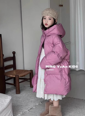 女童羽绒服24冬季bora白鸭绒三防中长款过膝加厚保暖儿童外套冬装