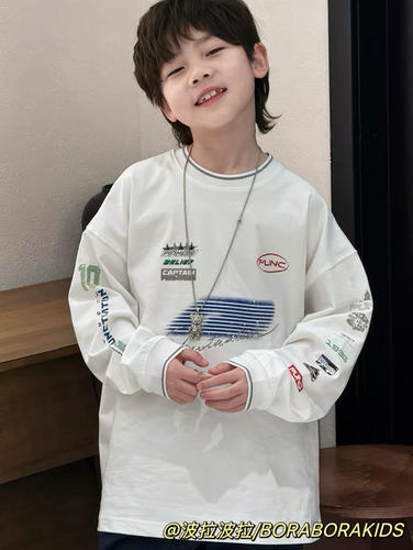 波拉bora儿童装秋季款男生女孩中大童青少年机车街舞上衣长袖T恤