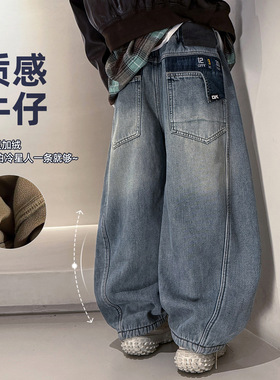 实体店儿童装冬季款波拉bora一体绒加厚裤子中大青少年加绒牛仔裤