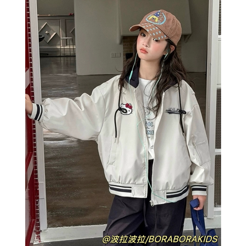 波拉bora儿童装秋冬季中大青少年夹克女孩童冲锋衣连帽棒球服外套