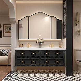 法式复古岩板无缝陶瓷一体盆浴室柜组合卫生间双盆洗脸台洗手脸盆