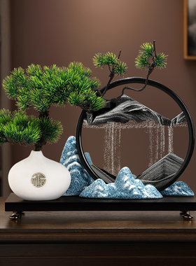 迎客松流沙画摆件办公室装饰品中式客厅玄关电视柜茶室桌面工艺品