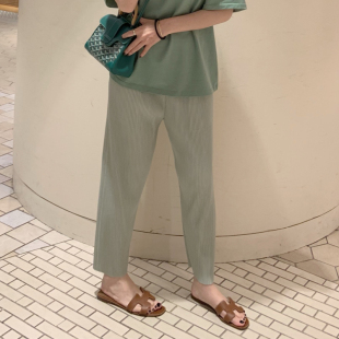 阔腿裤 百褶宽松九分裤 薄款 高腰托腹直筒萝卜裤 秋 孕妇裤 奶奶裤 秋季