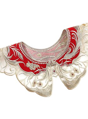 红色明制马面裙朱雀刺绣回门A宴披肩汉服配饰新娘敬酒服云肩