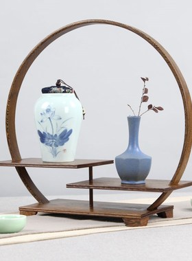 红木紫砂壶架子茶具架圆形小博古架鸡翅木实木多宝阁摆件家居现货