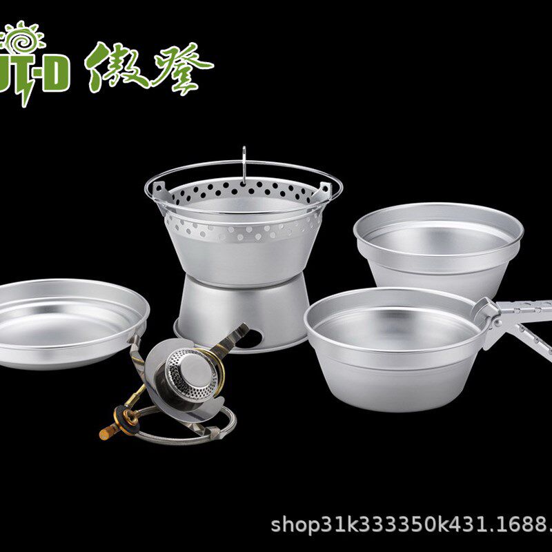 厂家供应野餐炊具户外铝合金套锅便携式野营锅燃气炉煮食套装T32