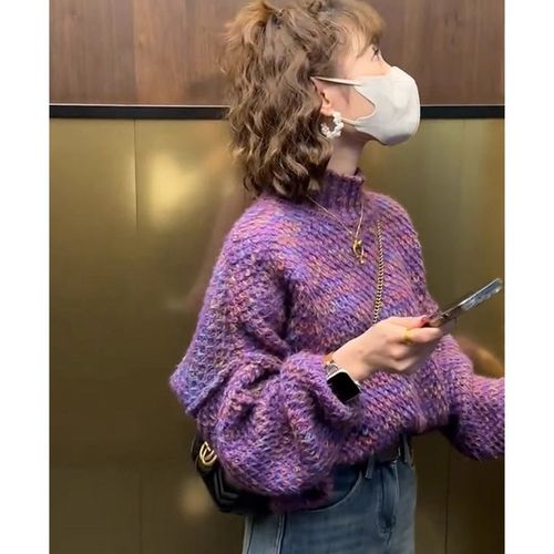 半高领毛衣女秋冬加厚2024新款宽松慵懒风时尚洋气针织打底衫上衣
