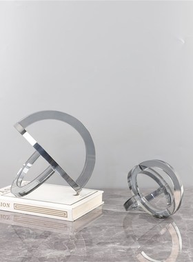 现代简约几何烟灰水晶圆环艺术摆件卧室酒店书房电视柜家居装饰品