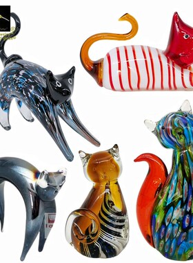 精品琉璃摆件多款猫咪玄关书柜客厅饰H品电镀工艺抽象猫艺术雕塑