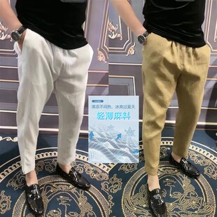 宽松冰丝凉爽亚麻长裤 夏季 轻薄透气男式 麻料中国风休闲裤 子07 男士