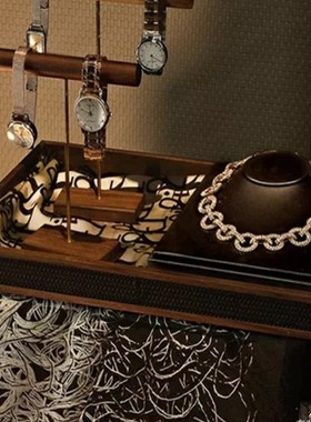 壹無界 样板间衣帽间梳妆台装饰品软装摆件胡桃木托盘展示架组合