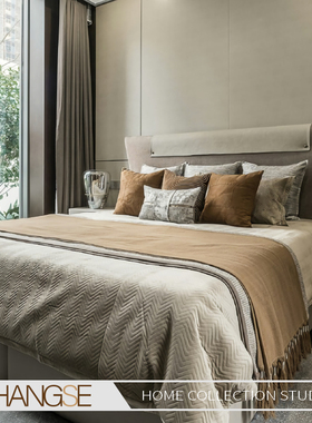 尚塞布艺橙色系样板房床品套件新房J主人房13/14件套