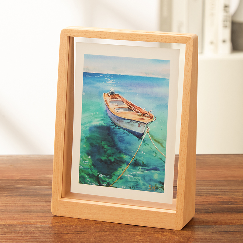 北欧榉木摆台相框创意diy情侣礼物梯型实木像架6寸7寸像框定制
