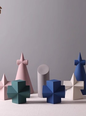 现代简约立体几何陶瓷星形莫兰迪摆E件客厅酒橱柜样板间家居装饰