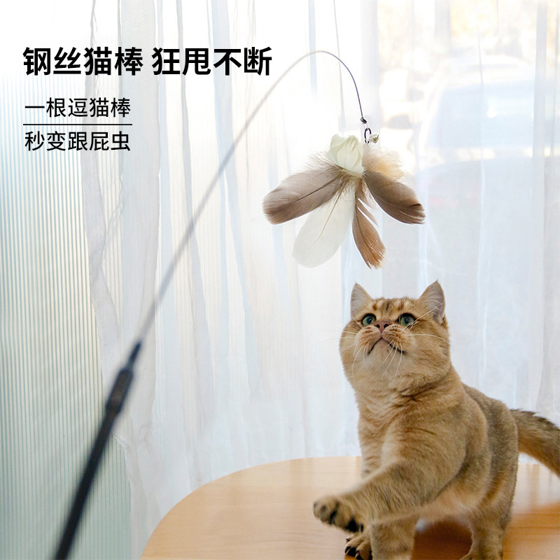 逗猫棒猫玩具铃铛羽毛自嗨解闷逗猫杆替换头耐咬钢丝自动宠物用品