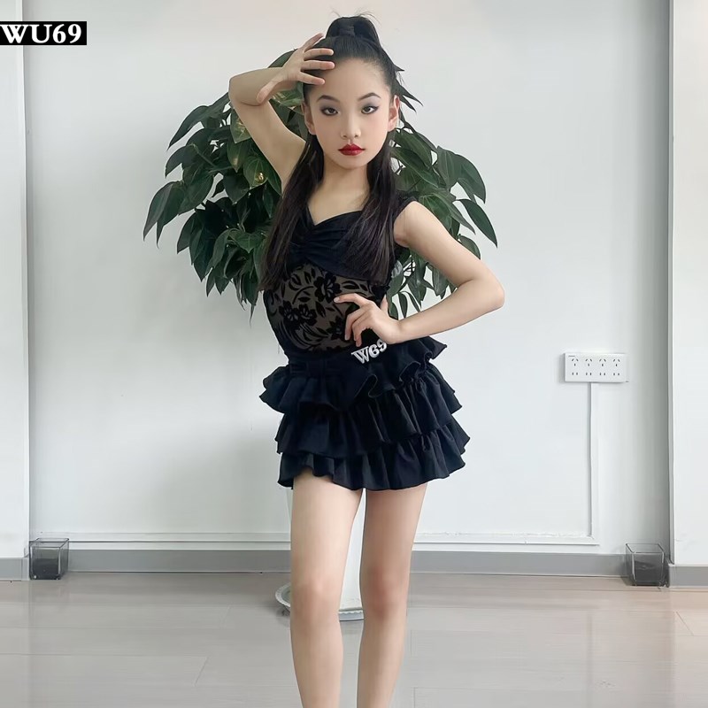 新款拉丁舞练功服女儿童舞蹈训练服蛋糕裙少儿拉丁舞服女夏季