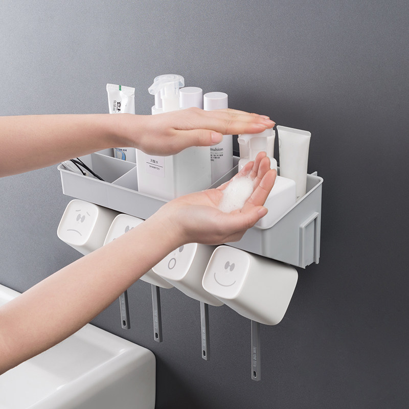 卫生间牙刷置物架吸壁式牙刷架壁挂洗漱架牙刷筒牙刷杯漱口杯套装