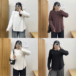 宛宛大码胖mm遮肚子内搭打底衫秋冬200斤显瘦长袖正肩不规则T恤女