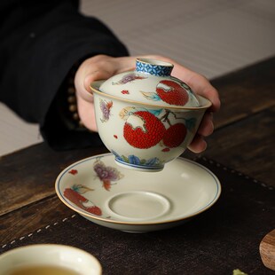 宝盖碗茶杯陶瓷中式 荔枝元 家用精致泡茶碗单个不烫手功夫茶具