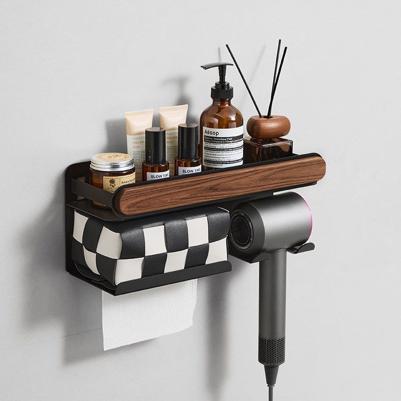 牙刷吹风机一体置物架2025新款胡桃木壁挂式免打孔电动牙杯刷挂架