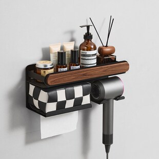 牙刷吹风机一体置物架2025新款胡桃木壁挂式免打孔电动牙杯刷挂架