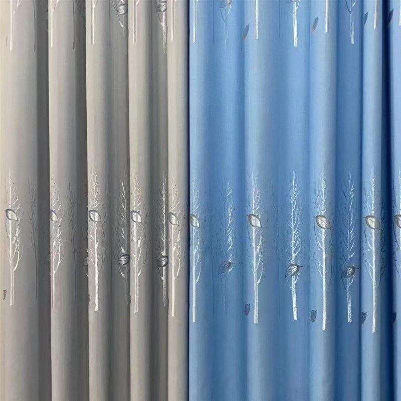 高遮光窗帘布帘加厚遮阳客厅卧室飘窗田园提花布落地窗定制挂钩帘