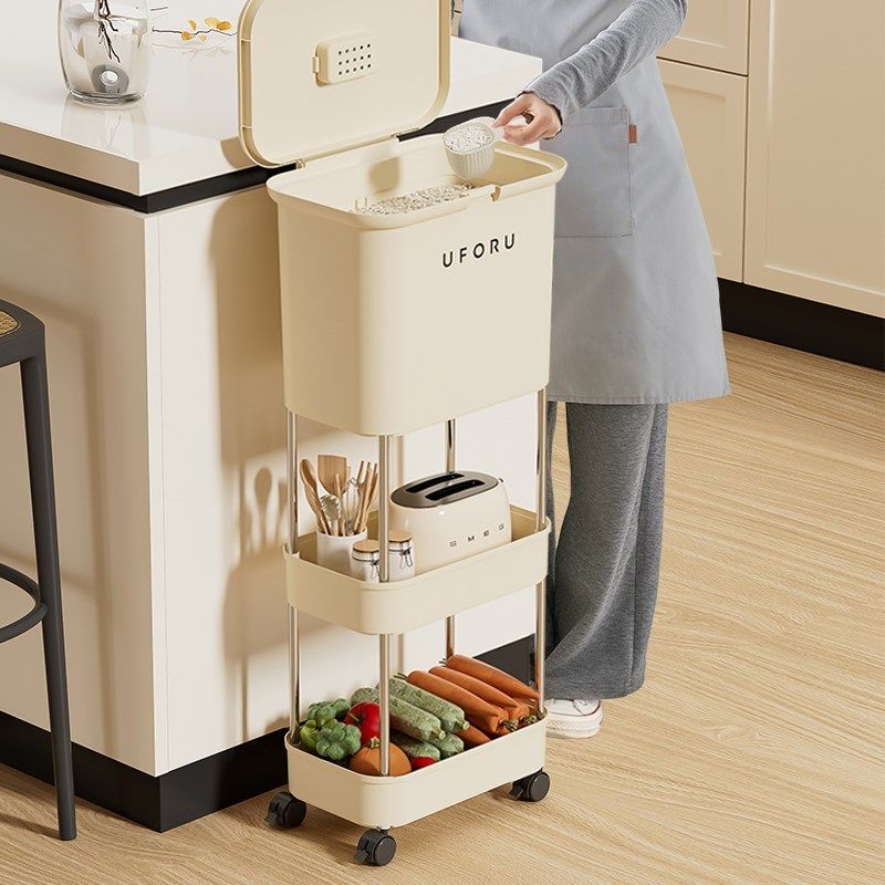 小推车米桶家用厨房大米面粉粮食储存罐多功能收纳夹缝蔬菜置物架