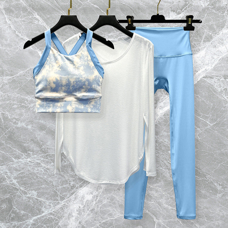 花色瑜伽套装三件套女2025秋冬季高级感时尚普拉提运动跑步健身服