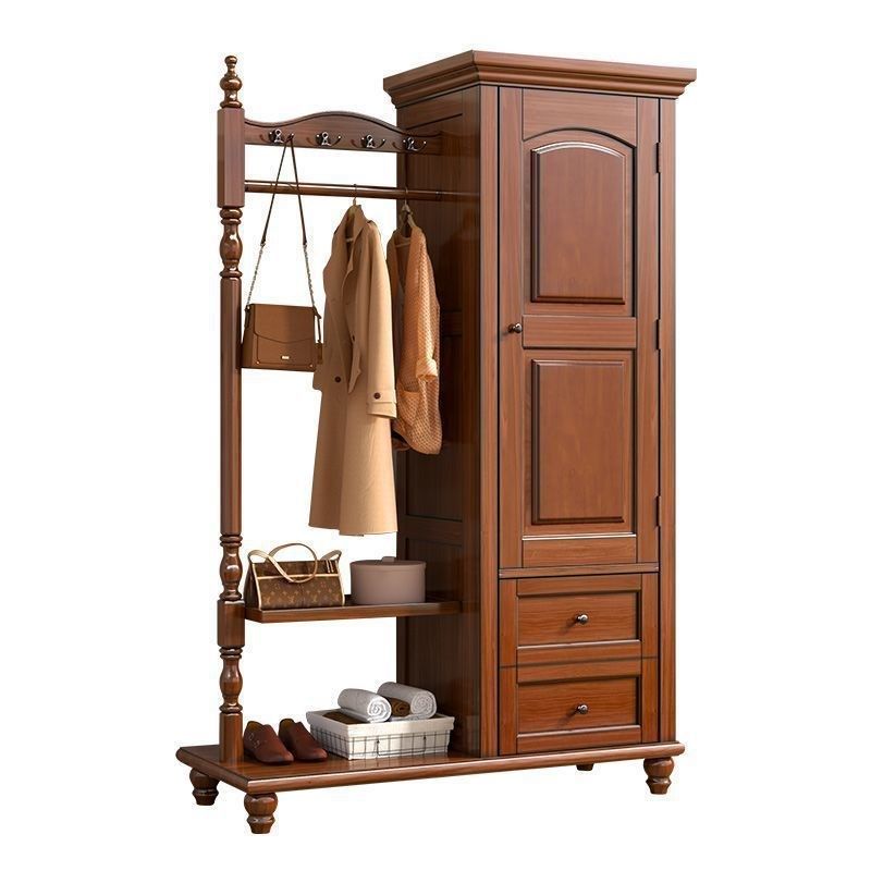 美式乡村全实木衣帽架卧室落地挂衣架子家用现代简约立式多功能架