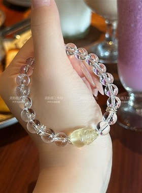 天然黄水晶貔貅手串招财转运白水晶手链聚财高级感送闺蜜七夕礼物