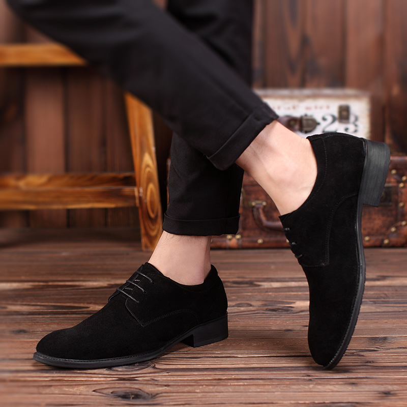 夏季新款英伦尖头商务休闲男鞋反绒皮正装皮鞋男低帮磨砂韩版单鞋