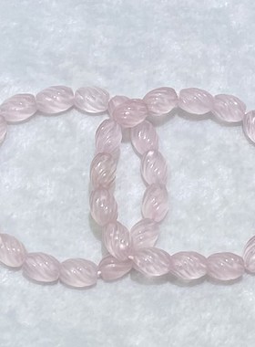 天然粉晶螺纹桶珠手链女款单圈时尚小清新简约水晶手串饰品百搭