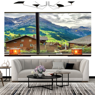 假窗户风景房间墙壁挂布背景墙遮挡挂布宿舍墙面装饰ins简约画布