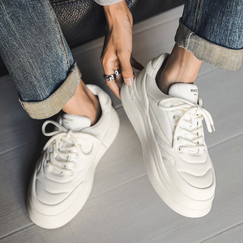 板鞋男韩版潮流2024新款冬季透气小白鞋男款高级感个性厚底鞋
