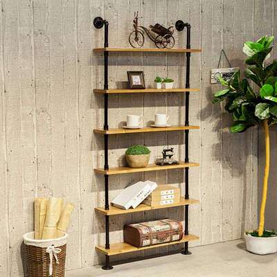 室工业风铁DM-32416艺水管墙上置物架书搁架实木客厅壁挂板卧落多